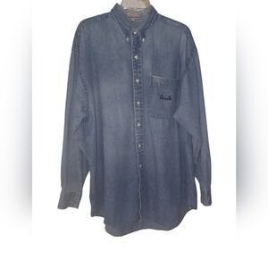 Vintage Izod Long Sleeve Button Up Denim Shirt Size L 16/16 1/2